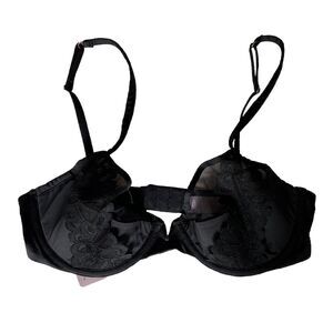 Savage X Fenty Bra 34C Black Floral Lace Overlay Underwire Logo Lingerie NEW
